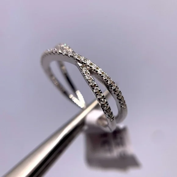 Moissanite Criss Cross Ring Band X Ring Wedding Eternity 925 18K White Gold 1 Ct - Picture 11 of 12